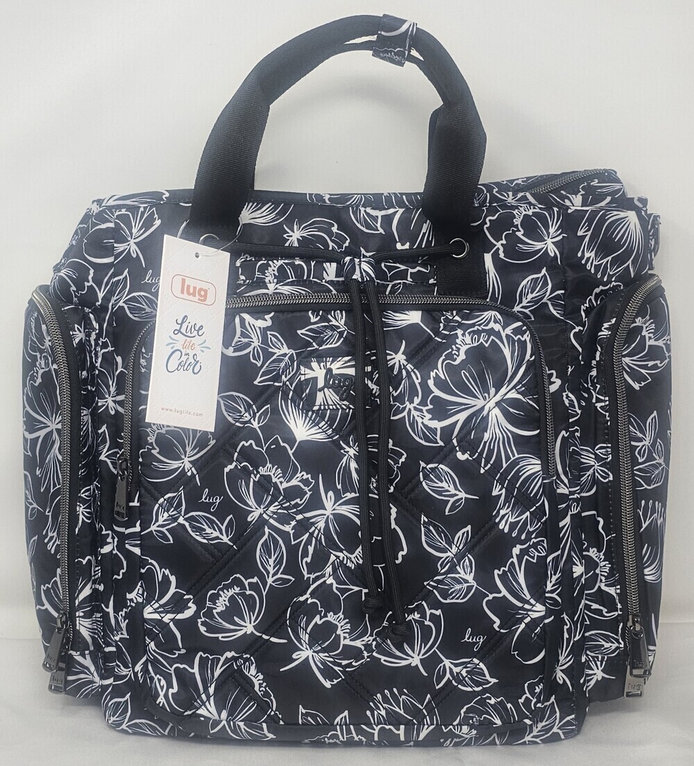 Lug Bustle Convertible Tote Crossbody Adjustable Strap Outline Floral Black NWT